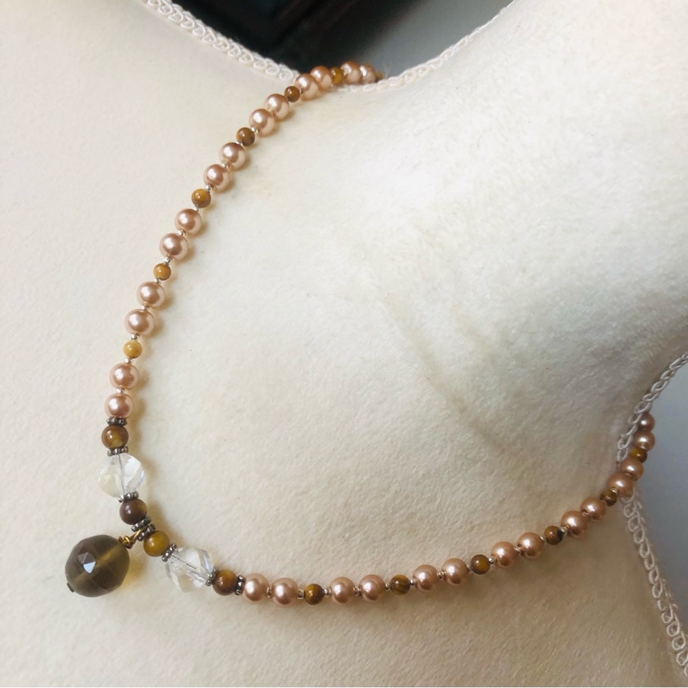 Handcrafted repurpose unique facet mookaite pendant Czech glass Pearl necklace